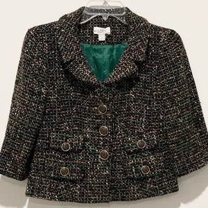 Ann Taylor Loft 3 Button Cropped Tweed Blazer Multi-Colored, Size 0